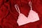 Lingerie pink bra on a red background