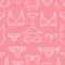 Lingerie seamless pattern with flat line icons of bra types, panties. Woman underwear background, vector illustrations