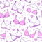 Lingerie seamless pattern with flat line icons of bra types. Woman underwear background, vector illustrations of