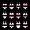 Lingerie vector icon set isolated on black.