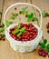 Lingonberries in a white wicker basket