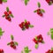 Lingonberry seamless pattern on pink background. Fresh cowberries or cranberries with leaves as seamless pattern for