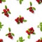 Lingonberry seamless pattern on white background. Fresh cowberries or cranberries with leaves as seamless pattern for textile,