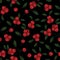 Lingonberry twigs seamless pattern; forest berries on black background.