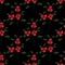 Lingonberry twigs seamless pattern; forest berries on black background.