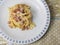 Linguine carbonara pasta with bacon and eggs