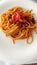 Linguine with cherry tomato and guanciale