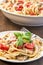 Linguine with chicken, basil and tomatoes