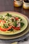 Linguine with shrimp, broccolini and red peppers