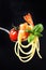 Linguini served with grilled cherry tomato, shrimp and basil