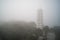 Linh Phong Stupa at Ba Na Hills near Da Nang. Buddhist religious tower in the fog in the mountains of Vietnam