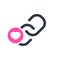 Link icon, multimedia icon with heart sign. Link icon and favorite, like, love, care symbol