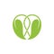 Linked green leaf love shape logo vector