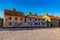 LINKOPING, SWEDEN, APRIL 23, 2019: View of traditional timber houses in the old town Gamla Linkoping, Sweden