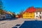 LINKOPING, SWEDEN, APRIL 23, 2019: View of traditional timber houses in the old town Gamla Linkoping, Sweden