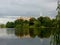 Linlithgow Palace reflected on Linlithgow Loch on rainy day