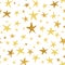 Linocut Gold and Yellow Stars on White Background Vector Seamless Pattern. Winter Christmas Hand Made Print