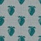 Linocut print strawberries linen vector seamless pattern background.Teal grey fruit motifs blended onto Hessian fiber