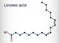 Linoleic acid, LA molecule. Omega-6, polyunsaturated fatty acid. Skeletal chemical formula