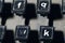 Linotype keyboard letters f, g, w, k keys closeup