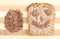 Linseed on cutting board and slices of wholemeal bread