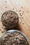 Linseed flaxseed on wooden table