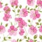 Linum seamless pattern for fabric swatches. Pattern with red flowers and small leaves.