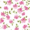 Linum seamless pattern for fabric swatches. Pattern with red flowers and small leaves.