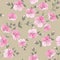 Linum seamless pattern for fabric swatches. Pattern with red flowers and small leaves.