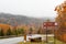 Linville and Grandfather Mountain Biosphere Reserve Sign with Mountain Scenery in Autumn