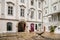 Linz, Austria, 27 August 2021: Landhaus Parliament of Upper Austria, Facade of colorful baroque buildings in historic center of