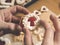 Linzer christmas cookies with mushroom shape filled with red jam