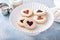 Linzer cookies with heart shapes for Valentine