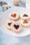 Linzer cookies with heart shapes for Valentine