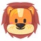Lion adorable emoticon face mask illustration smile head wild animal smile and shape design cartoon flat kids children