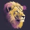 Lion Animal Drawn AI Generative Head Portrait Yellow Purple Illustration