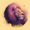 Lion Animal Drawn AI Generative Head Portrait Yellow Purple Illustration