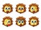 Lion animal emoticon vector set. Lion animals head emoji set with happy and funny face.