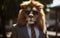 lion animal in the form of a man in a suit and sunglasses, a good leader, the boss, director, generative ai