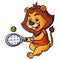 The lion as the professional tennis and hit the ball