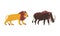 Lion and Boar with Tusks as African Animal Vector Set