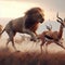 Lion chasing prey, AI generated Illustration