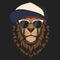 Lion cool hat eyeglasses vector illustration