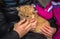 Lion cub, children stroked.