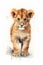 Lion Cub Standing Front Colored Brush Strokes