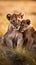 Lion cubs with mother.