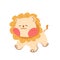 A lion with a cute yellow mane like a sunflower stood and grinned. on a white background.