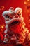 Lion dance costume performing in China, Lunar new year celebration. Generative AI