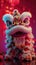 Lion dance costume performing in China, Lunar new year celebration. Generative AI