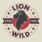 Lion design apparel. Stamp for print t-shirts, clothing. Wild animal. Vector.